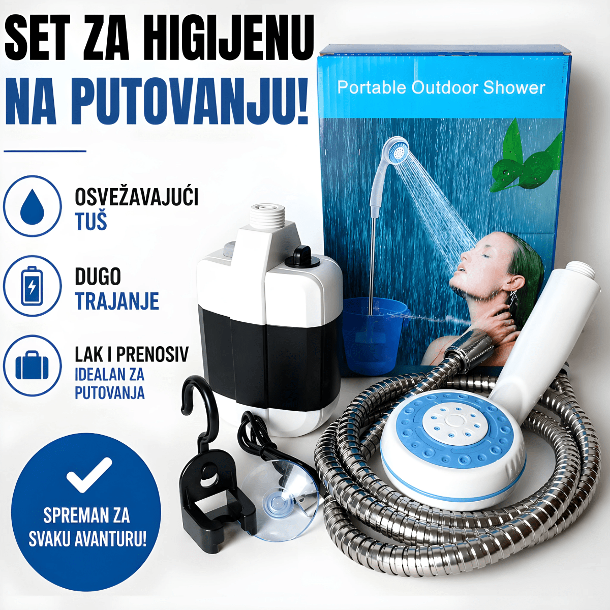 Bežični Prenosivi Tuš Turbo Pritiskom - 150CM - Na Klik
