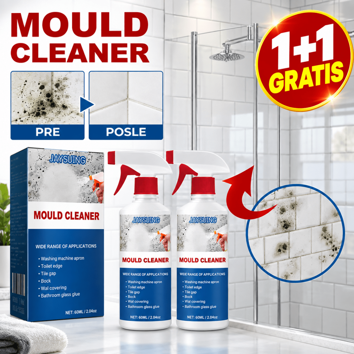 Mould Cleaner- Sredstvo protiv buđi, vlage i fleka 1+1 GRATIS - Na Klik