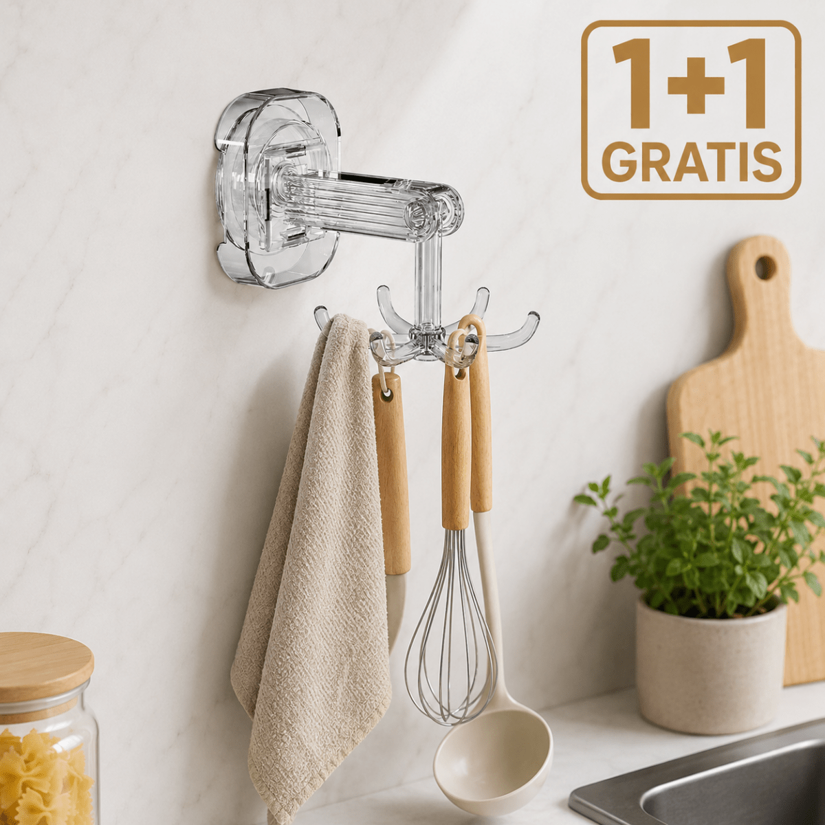 Samolepljivi rotirajući držač sa kukicama za kuhinju i kupatilo 1+1 GRATIS - Na Klik